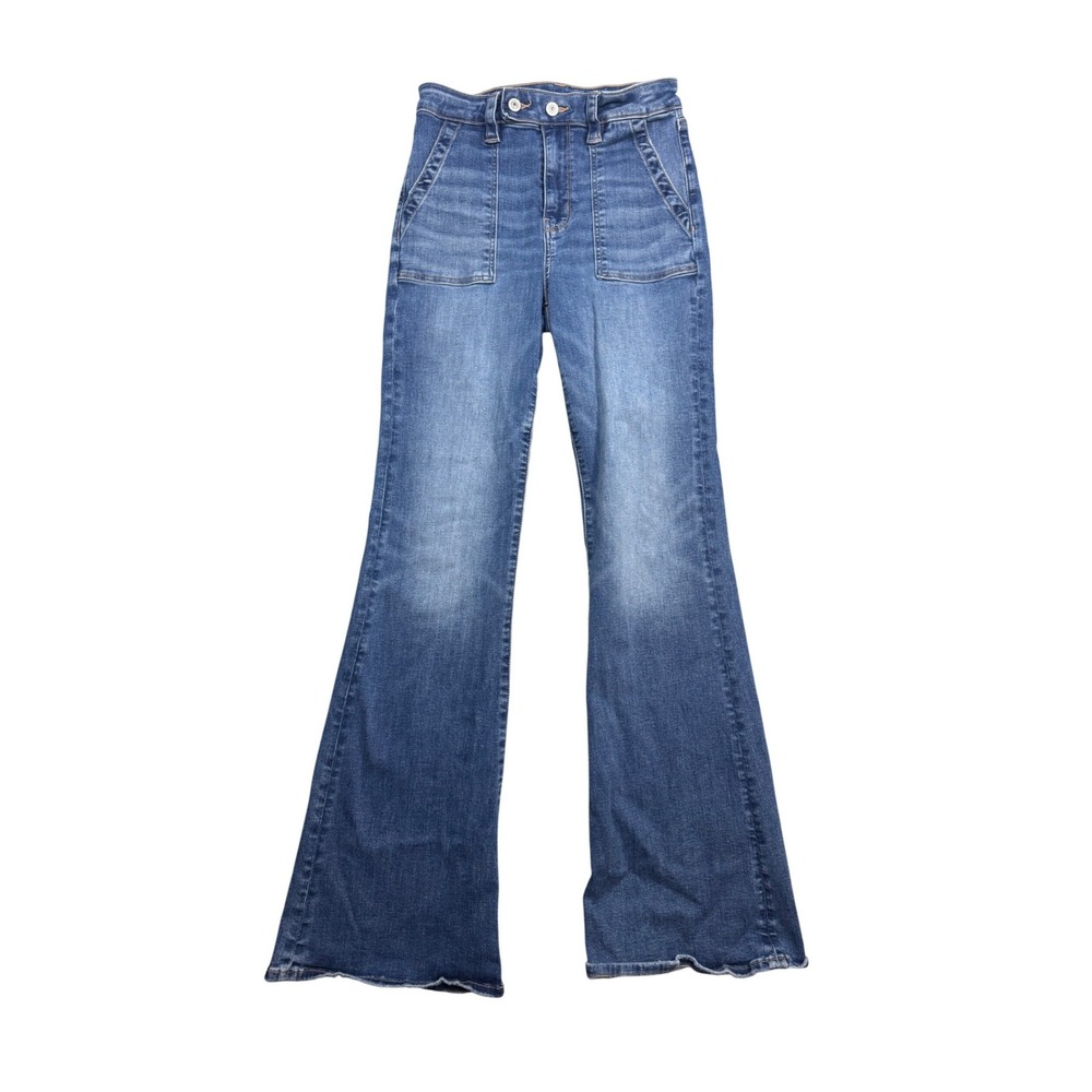 American Eagle Super High Rise Flare Jeans Size 4 Long Medium Wash